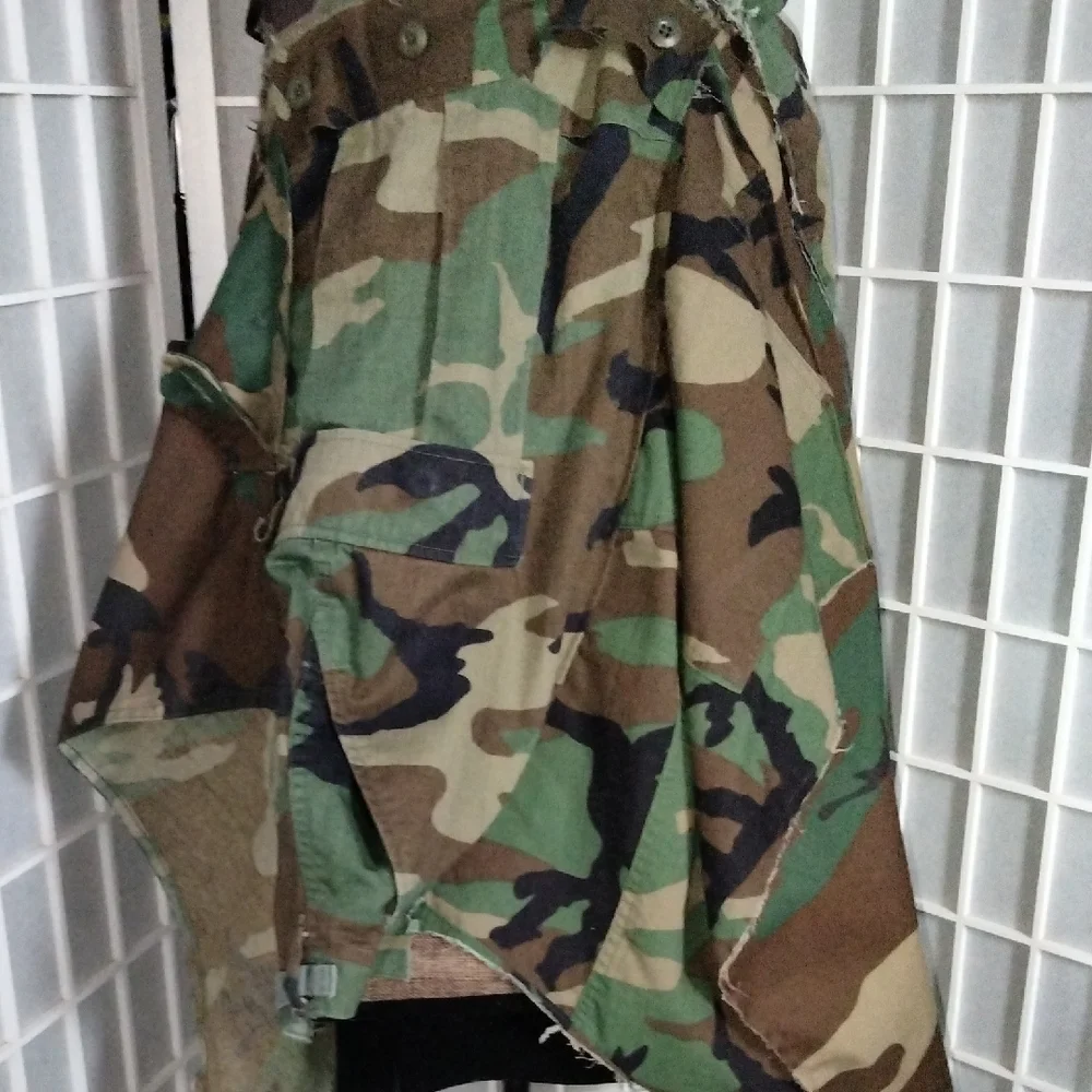 Upcycle / Refurbished Camouflage Asymmetrical Long Sleeve Maxi Dress - Picture 14 of 16